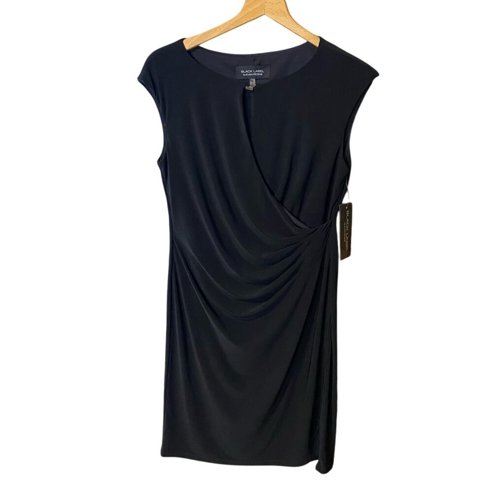 Evan Picone Black Sheath knee length faux wrap dress NWT size 6